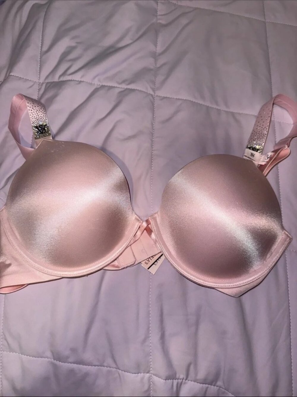 NWT Victoria’s Secret Light Pink Satin Rhinestone Strap Push-Up Bra